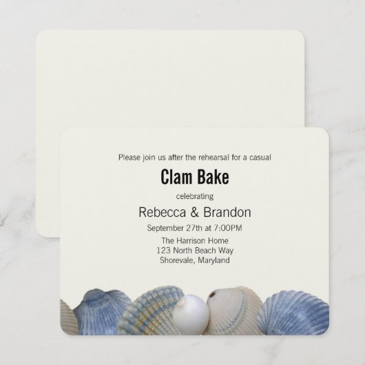 Blue Shells Clam Bake Rehearsal Dinner Invitation Kaart (Voorkant / Achterkant)