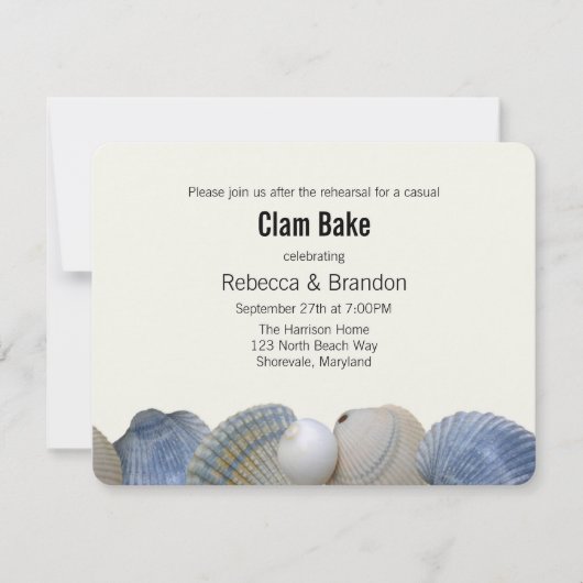 Blue Shells Clam Bake Rehearsal Dinner Invitation Kaart (Voorkant)
