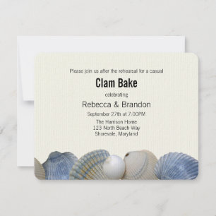 Blue Shells Clam Bake Rehearsal Dinner Invitation Kaart