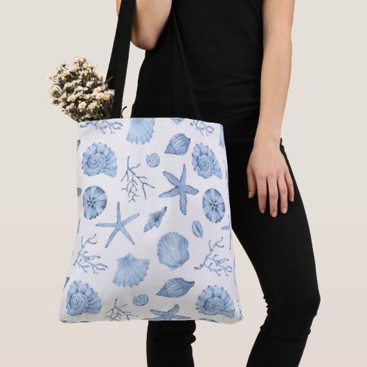 Blue Shells Waterverf Tote Bag (Dichtbij)