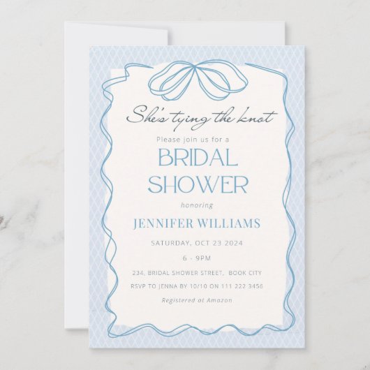 Blue She's Tying the Knot Lace Vrijgezellenfeest Kaart (Voorkant)