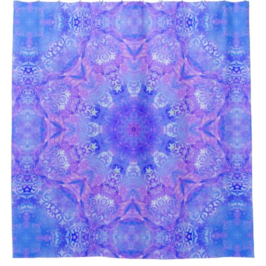 Blue Shimmer Damask Douchegordijn (Voorkant)