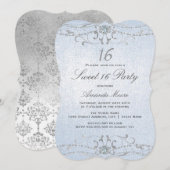 Blue Shimmer Diamond Damask Sweet 16 Uitnodiging (Voorkant / Achterkant)
