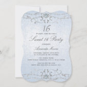 Blue Shimmer Diamond Damask Sweet 16 Uitnodiging (Voorkant)