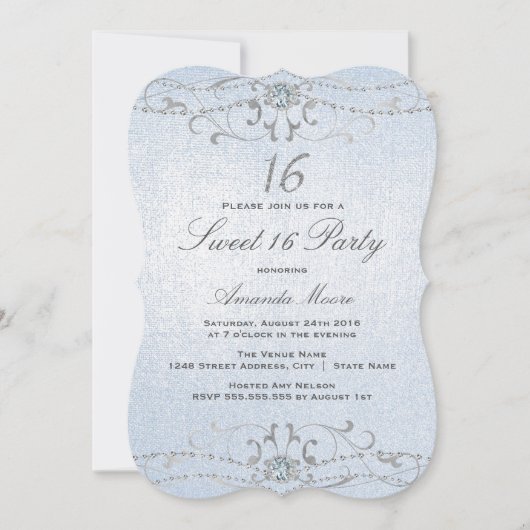 Blue Shimmer Diamond Damask Sweet 16 Uitnodiging (Voorkant)