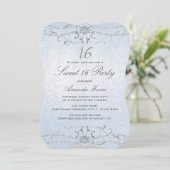 Blue Shimmer Diamond Damask Sweet 16 Uitnodiging (Staand voorkant)