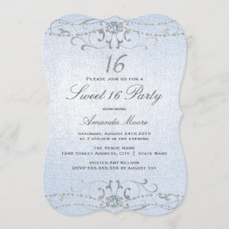 Blue Shimmer Diamond Damask Sweet 16 Uitnodiging