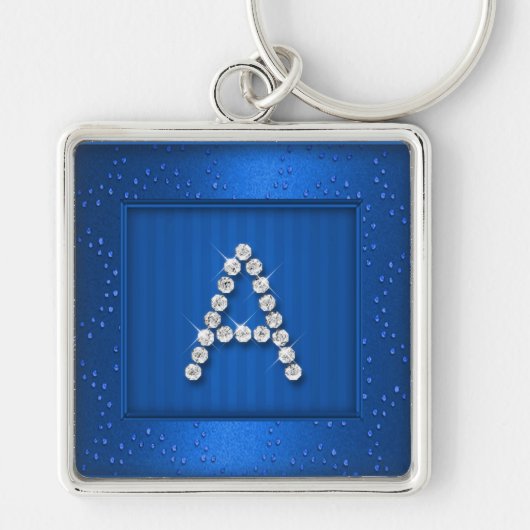 Blue Shimmer en Sparkle met monogram Sleutelhanger (Voorkant)