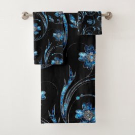 Blue Shimmer Floral 2 Bad Handdoek