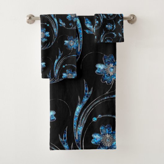 Blue Shimmer Floral 2 Bad Handdoek (Insitu)