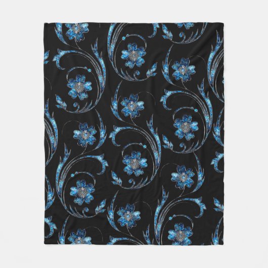 Blue Shimmer Floral 2 Fleece Deken (Voorkant)
