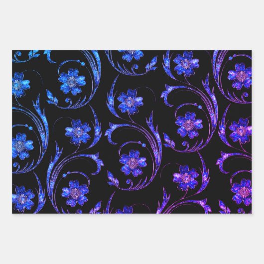 Blue Shimmer Floral 2 Inpakpapier Vel (Voorkant 2)