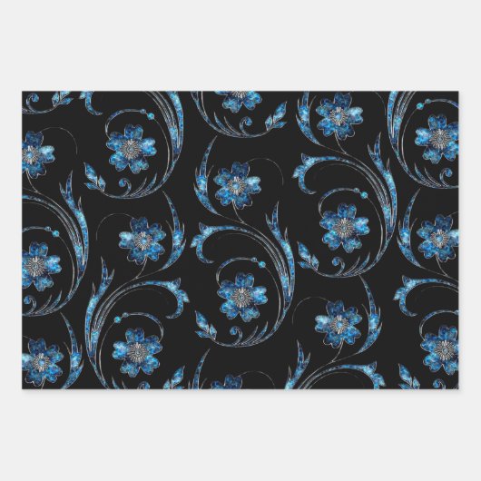 Blue Shimmer Floral 2 Inpakpapier Vel (Voorkant)