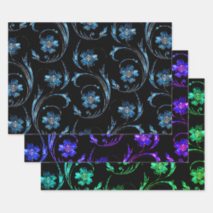 Blue Shimmer Floral 2 Inpakpapier Vel