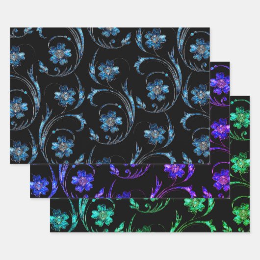 Blue Shimmer Floral 2 Inpakpapier Vel (Set)