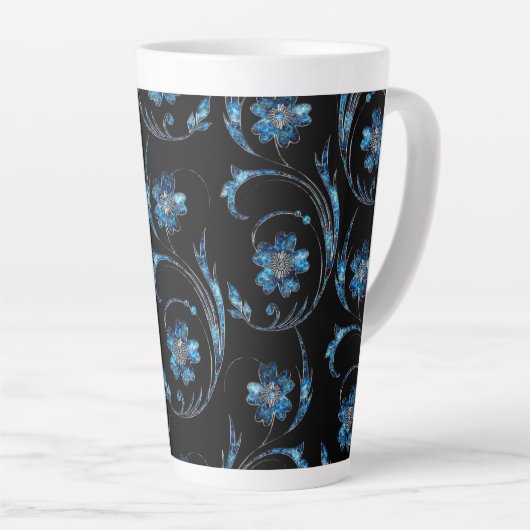 Blue Shimmer Floral 2 Latte Mok (Rechterhoek)