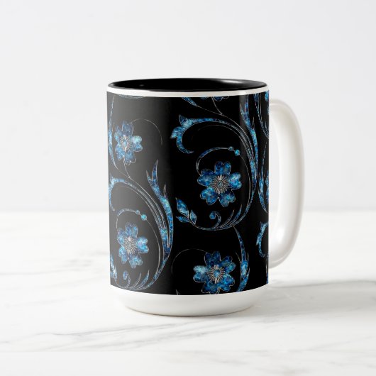 Blue Shimmer Floral 2 Tweekleurige Koffiemok (Voorkant rechts)