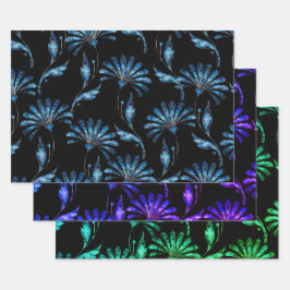 Blue Shimmer Floral Inpakpapier Vel