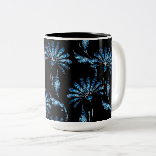Blue Shimmer Floral Tweekleurige Koffiemok (Voorkant rechts)