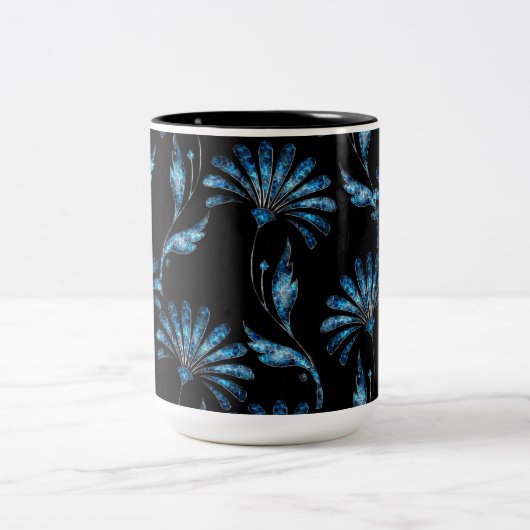 Blue Shimmer Floral Tweekleurige Koffiemok (Center)