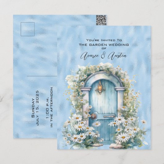 Blue Shimmer Garden Door Daisy Briefkaart (Voorkant / Achterkant)