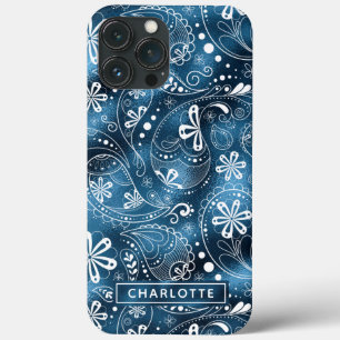 Blue Shimmer Modern Girly Paisley Personalized Case-Mate iPhone Case