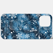 Blue Shimmer Modern Girly Paisley Personalized Case-Mate iPhone Case (Achterkant (horizontaal))