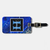 Blue Shimmer Name & Monogram Bagagelabel (Voorkant horizontaal)