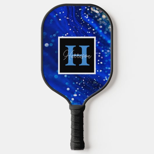 Blue Shimmer Name & Monogram Personalized Pickleball Paddle (Voorkant)