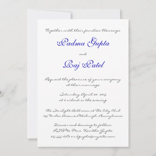 Blue Shimmer Satin & Paisley Wedding Invitation Kaart (Achterkant)