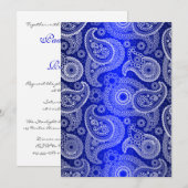 Blue Shimmer Satin & Paisley Wedding Invitation Kaart (Voorkant / Achterkant)