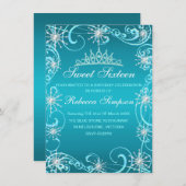 Blue Shimmer Snowflake Verjaardag Uitnodigen Kaart (Voorkant / Achterkant)