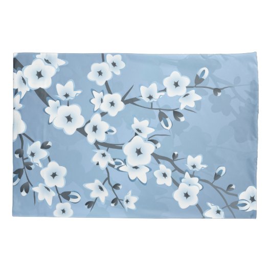 Blue Shimmering Cherry Blossom Kussensloop (Achterkant)