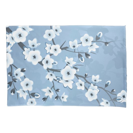 Blue Shimmering Cherry Blossom Kussensloop (Voorkant)