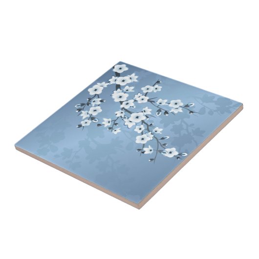 Blue Shimmering Cherry Blossom Tegeltje (Zijkant)