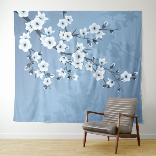 Blue Shimmering Cherry Blossom Wandkleed (In Situ (horizontaal))