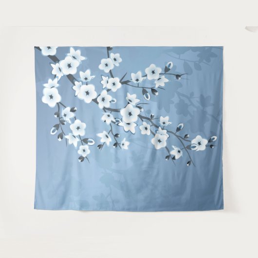 Blue Shimmering Cherry Blossom Wandkleed (Voorkant (horizontaal))