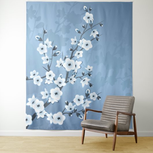 Blue Shimmering Cherry Blossom Wandkleed (In situ)