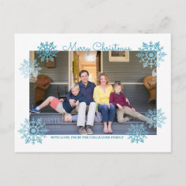 Blue Shimmering Chic Snowflake Holiday Foto Feestdagenkaart