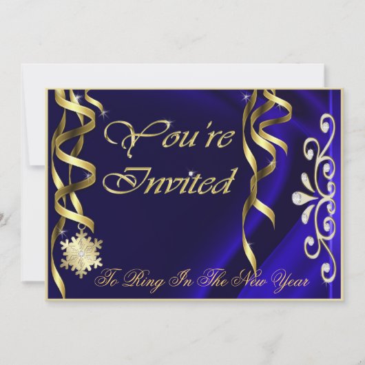 Blue Shimmering Soiree New Years Eve Invitation Kaart (Voorkant)