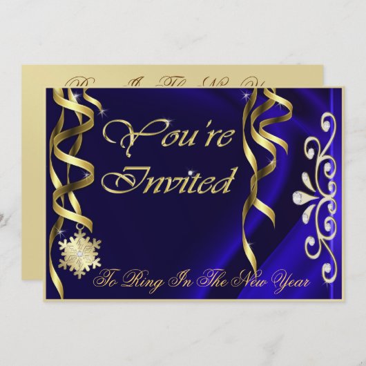 Blue Shimmering Soiree New Years Eve Invitation Kaart (Voorkant / Achterkant)