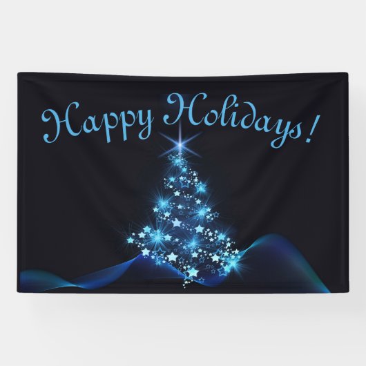 Blue Shine of Stars Kerstboom Donkere Feestdagen Spandoek (Horizontaal)