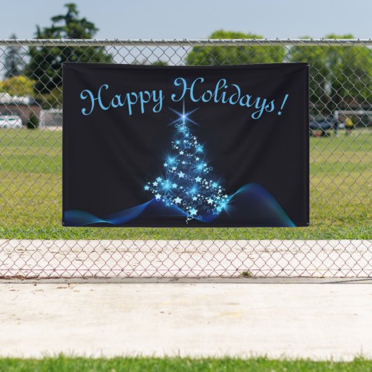 Blue Shine of Stars Kerstboom Donkere Feestdagen Spandoek (Insitu)