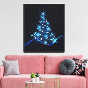 Blue Shine of Stars op de kerstboom Canvas Afdruk