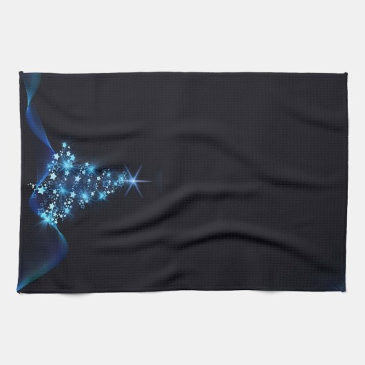 Blue Shine of Stars op de kerstboom Theedoek (Horizontaal)