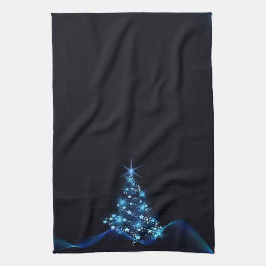 Blue Shine of Stars op de kerstboom Theedoek (Verticaal)