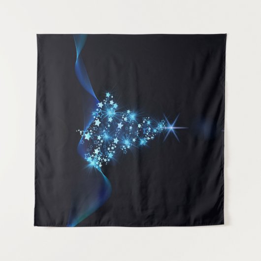 Blue Shine of Stars op de kerstboom Wandkleed (Voorkant (horizontaal))