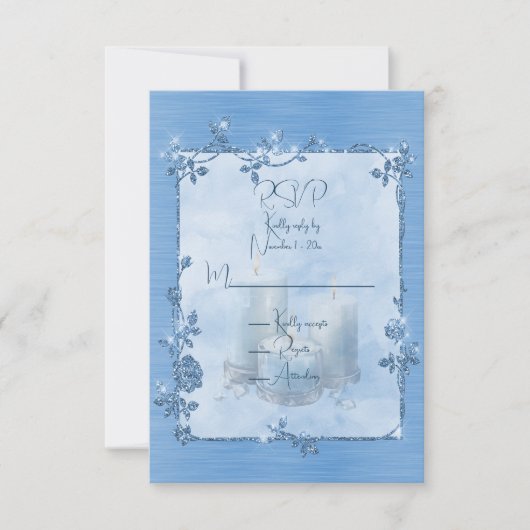Blue Shiny Elegant Sparkly Frame RSVP Kaartje (Voorkant)
