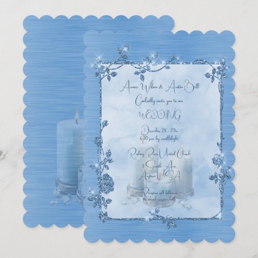 Blue Shiny Elegant Sparkly Frame Wedding Kaart (Voorkant / Achterkant)