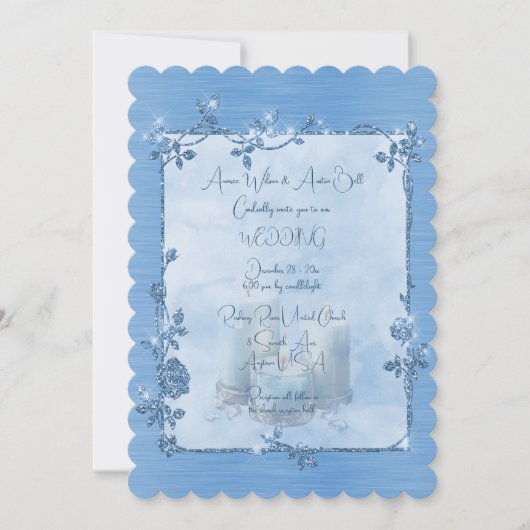 Blue Shiny Elegant Sparkly Frame Wedding Kaart (Voorkant)